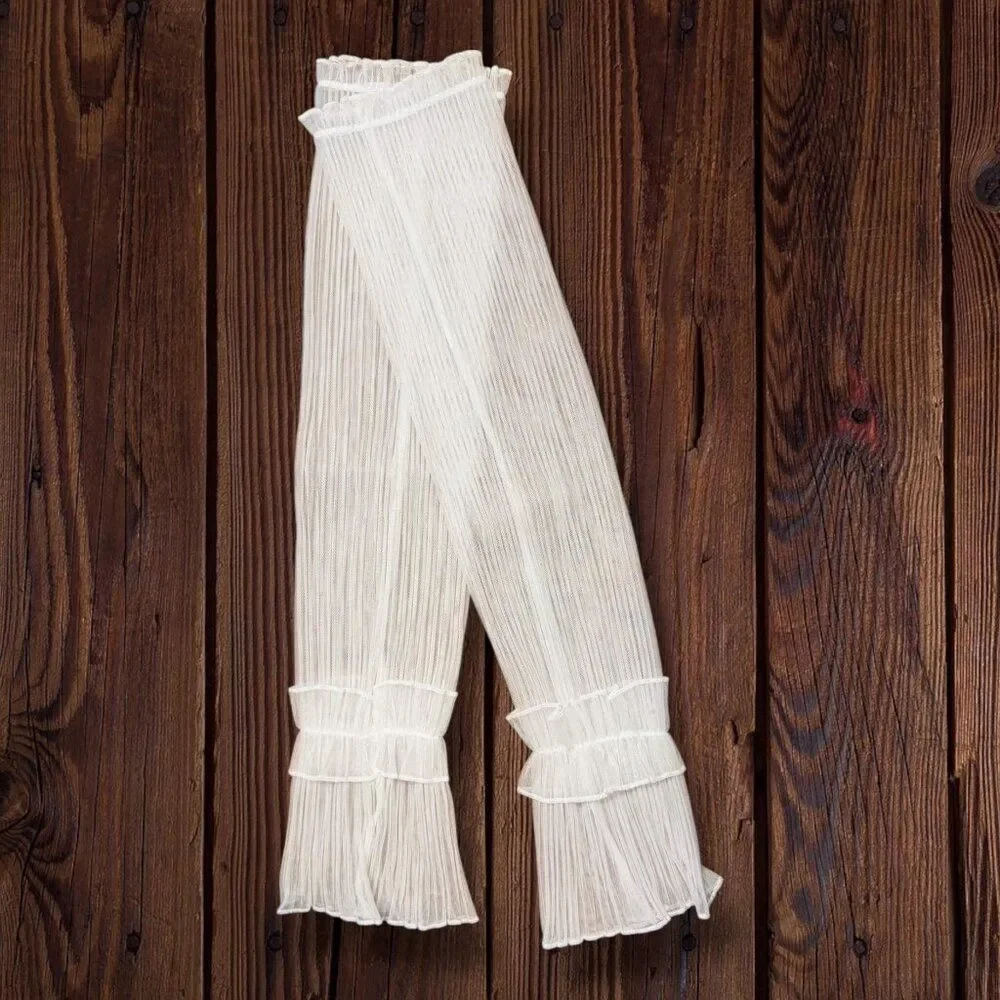 White Sheer Mesh Ruffle Arm Covers Long Fake Sleeves OS- NWT